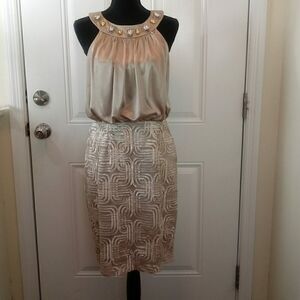 Jessica Howard tan sleeveless faux gemstone dress